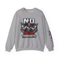 Sport grey crewneck graphic sweater with “N0 WEAK THOUGHTS” front print and “MENTALITY” sleeve text