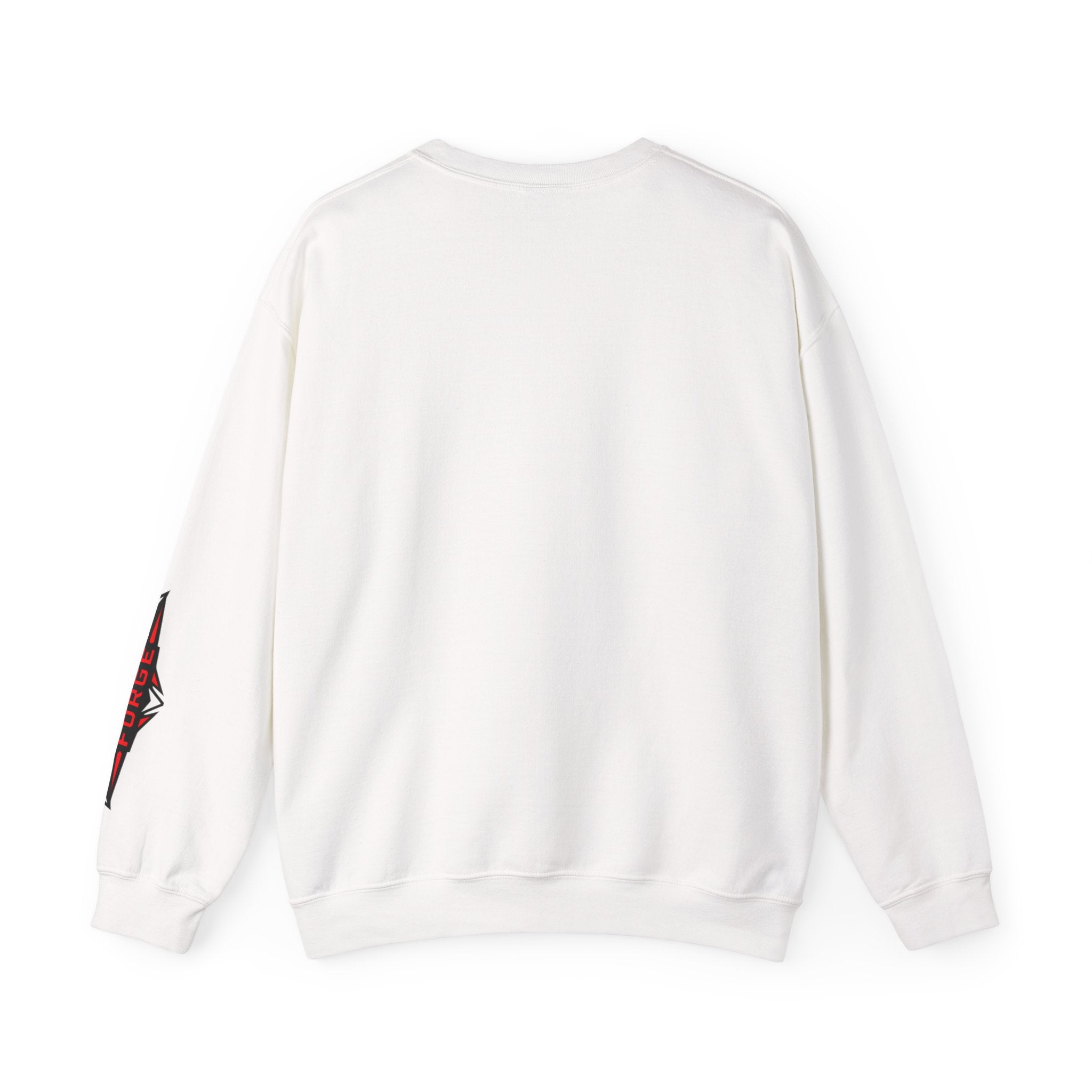 White crew neck sweater, relaxed fit with ribbed cuffs and hem
