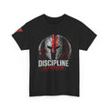 Black training tee with Spartan helmet and "DISCIPLINE IS FREEDOM" front graphic